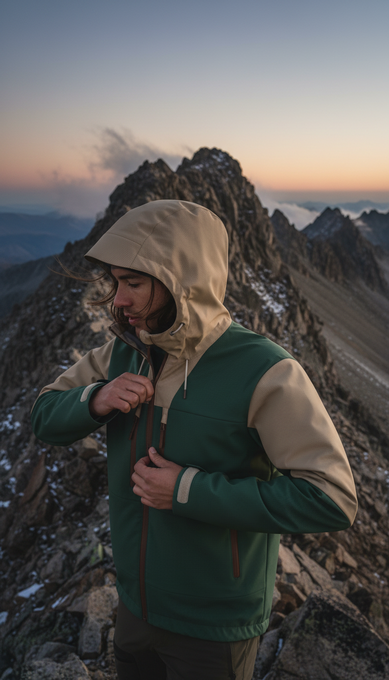 Ripstop Shell Jacket with Storm Guard in use