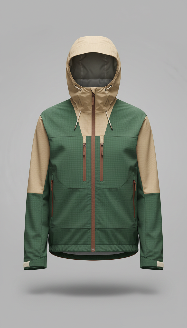 Technical ripstop shell jacket, Default angle is three-quarter view for jackets and pants—flat yet dimensional to convey...