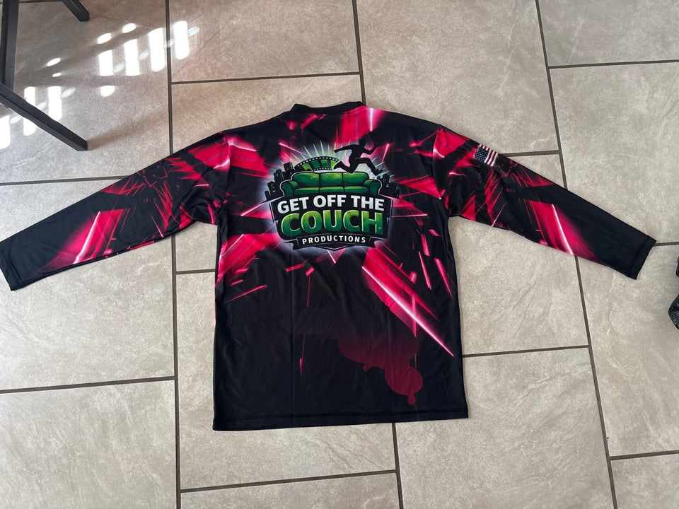Get Off The Couch Productions long sleeve jersey in pink - back