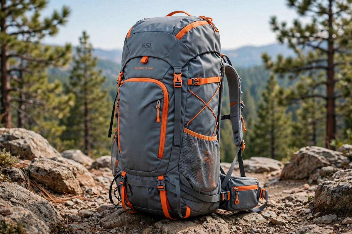 Ridgeline 65L Internal Frame Backpack on a trail overlook