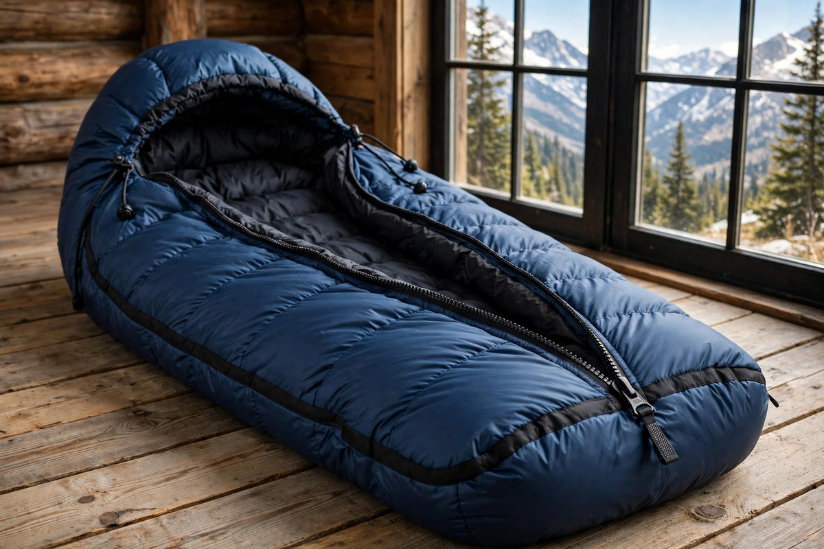 Summit 20 Down Sleeping Bag in a cabin