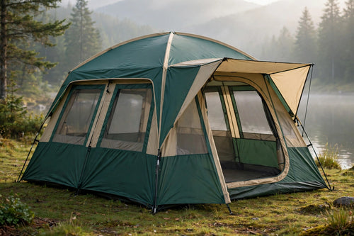 Basecamp 4-Person Family Dome Tent at a lakeside campsite