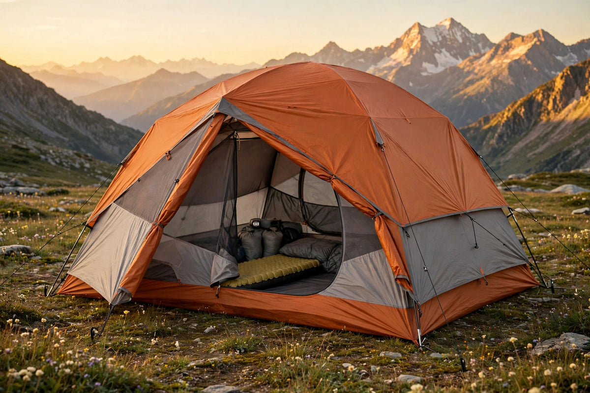 Ridgeline 2-Person Backpacking Tent pitched in an alpine meadow